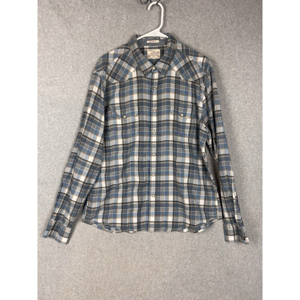 Lucky Brand Men's XL Western Snap Button Shirt Gray Plaid Classic Fit RN 80318
